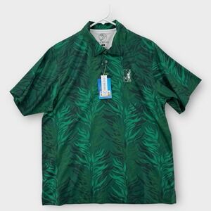 Five Birdies Polo Shirt Mens Medium Golf Green Leaf Floral Performance NWT